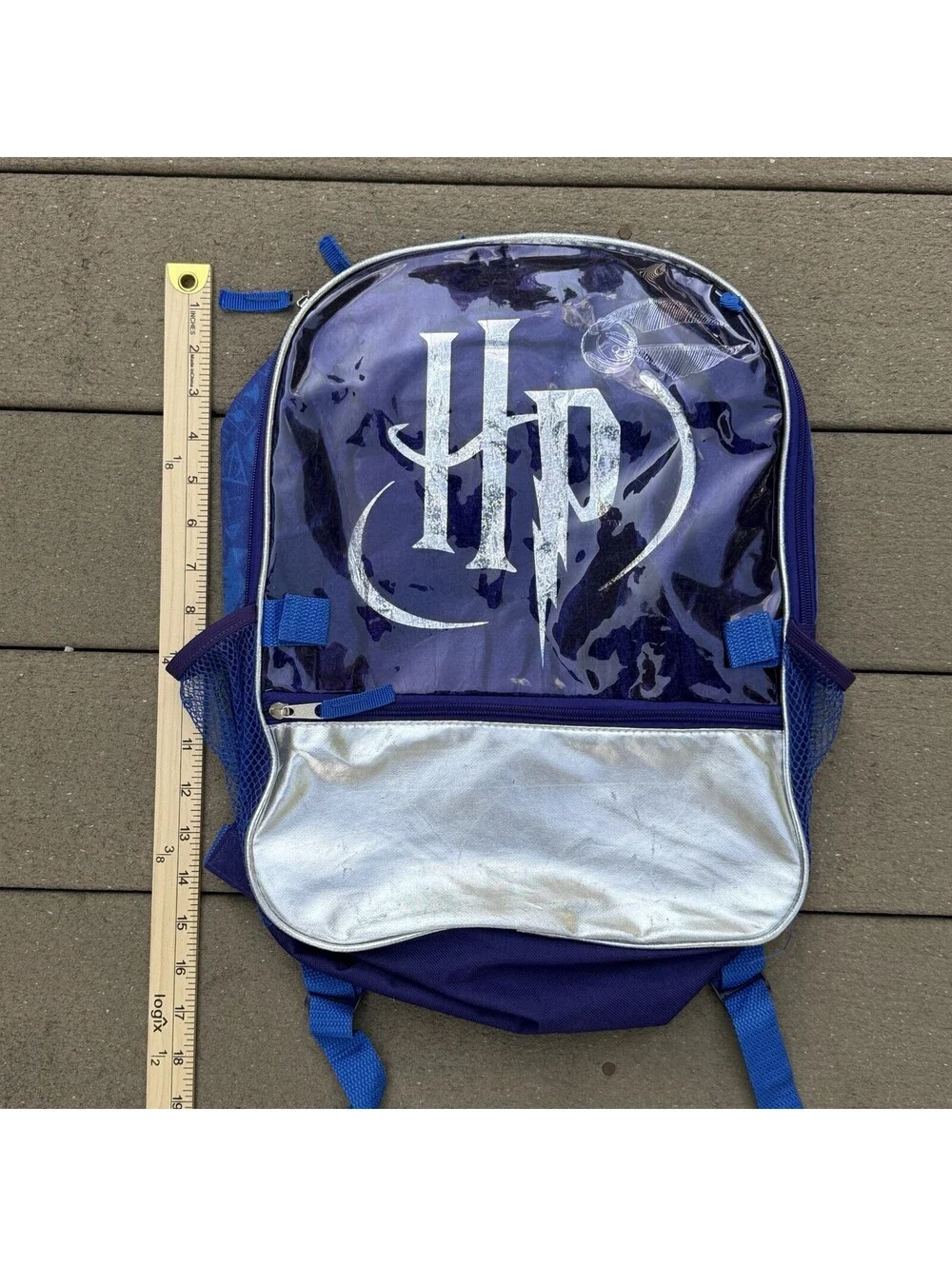 Harry Potter Backpack Blue Silver Holographic HP Logo School Book Bag